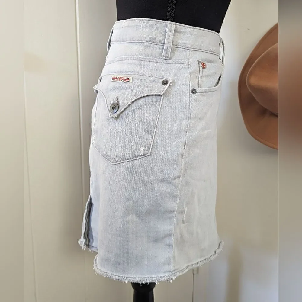 Hudson Raw Edge Hem Denim Mini Skirt  29 Coastal Cowgirl Rebel Punk Academia